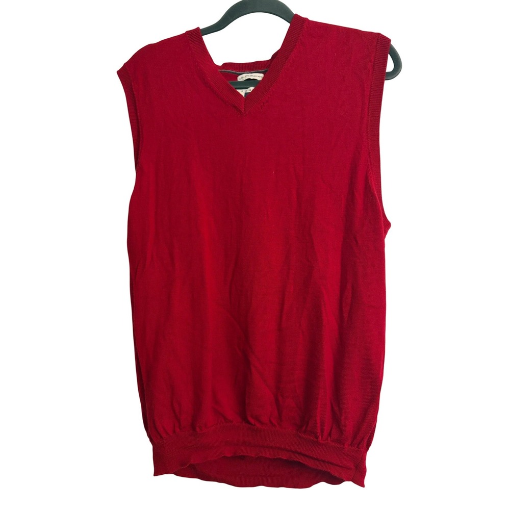 Joseph Abboud Mens XL Red Extra Fine Merino Wool V-Neck Sweater Vest Golf Preppy